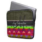 Monogram Dark Green Zickzack Zigzag Burlap Jute Laptopschutzhülle (Vorderseite Links)