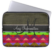 Monogram Dark Green Zickzack Zigzag Burlap Jute Laptopschutzhülle (Vorderseite)