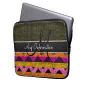 Monogram Dark Green Zickzack Zigzag Burlap Jute Laptopschutzhülle (Vorderseite Links)