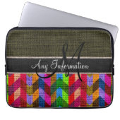 Monogram Dark Green Zickzack Zigzag Burlap Jute Laptopschutzhülle (Vorderseite)