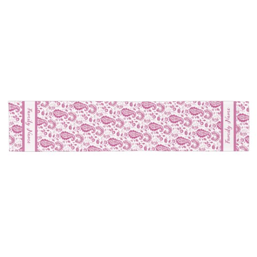 Monogram Dark Pink Paisley Pattern Kurzer Tischläufer (Horizontal)