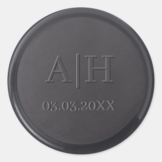 Monogram Date Black Wax Siegel Aufkleber (Vorderseite)