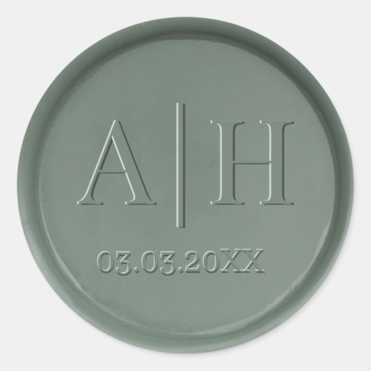 Monogram Date Dark Sage Wax Siegel Sticker (Vorderseite)