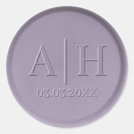 Monogram Date Lavendel Wax Siegel Sticker (Vorderseite)