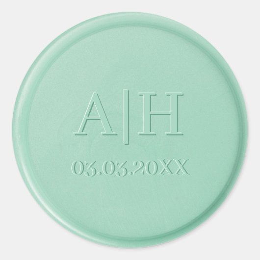 Monogram Date Minze Green Wax Siegel Aufkleber (Vorderseite)
