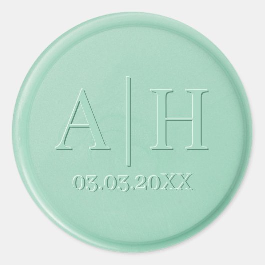 Monogram Date Minze Green Wax Siegel Aufkleber (Vorderseite)