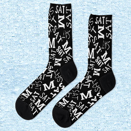 Monogram Day Of Week Black And White Saturday Socken