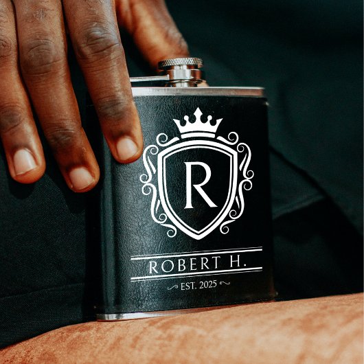 Monogram Decorative Shield Crown Black Flachmann