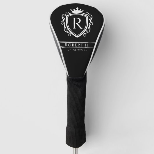 Monogram Decorative Shield Crown Black Golf Headcover (Vorderseite)