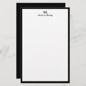 Monogram Decorative Typografie Black Border Briefpapier (Vorne/Hinten)
