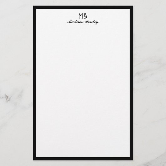 Monogram Decorative Typografie Black Border Briefpapier (Vorderseite)