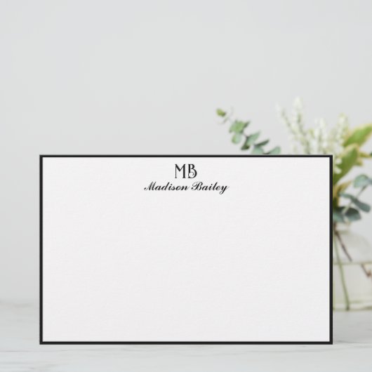 Monogram Decorative Typografie Black Border Briefpapier (Stehend Vorderseite)