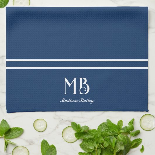 Monogram Decorative Typografie | Navy Blue Geschirrtuch (Gefaltet)