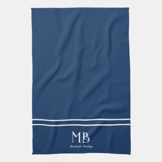 Monogram Decorative Typografie | Navy Blue Geschirrtuch (Vertikal)