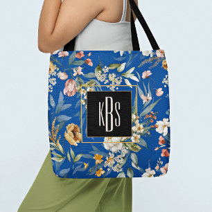 Monogram, Deep Blue, 1600s Fine Art Florals Tasche