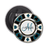 Monogram Deep Blue Aquamarin Poker Chip Design Flaschenöffner (Vorderseite)