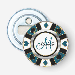Monogram Deep Blue Aquamarin Poker Chip Design Flaschenöffner