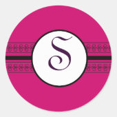 Monogram Deep Pink Black Lace Deep Raspberry Runder Aufkleber (Vorderseite)