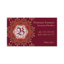 Monogram Deep Red Floral Emblem Business Card