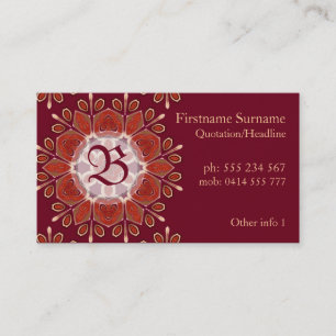 Monogram Deep Red Floral Emblem Business Card Visitenkarte