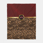 Monogram Deep Red Leopard Animal Print Fleecedecke (Vorderseite)