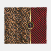Monogram Deep Red Leopard Animal Print Fleecedecke (Vorderseite (Horizontal))