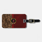 Monogram Deep Red Leopard Animal Print Gepäckanhänger (Vorderseite horizontal)