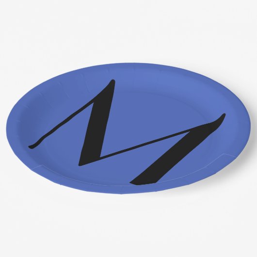 Monogram Deep Royal Black Modern Add Name Initial Pappteller (Schrägansicht)