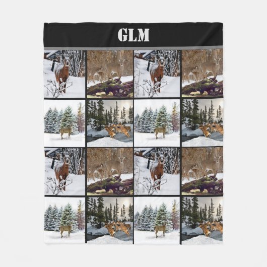 Monogram Deer Collage Hunters Fleece Blanket (Vorderseite)
