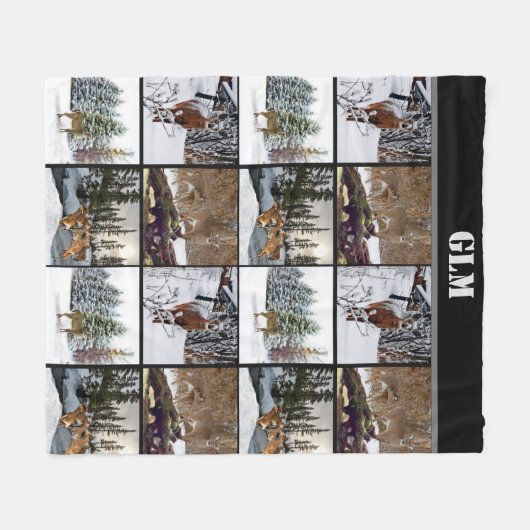Monogram Deer Collage Hunters Fleece Blanket (Vorderseite (Horizontal))