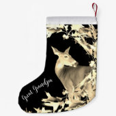 Monogram Deer Doe Gold Blätter Reben Braun Schwarz Kleiner Weihnachtsstrumpf (Rückseite)