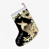 Monogram Deer Doe Gold Blätter Reben Braun Schwarz Kleiner Weihnachtsstrumpf (Rückseite (Hängend))