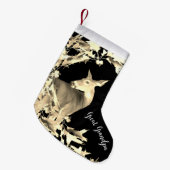 Monogram Deer Doe Gold Blätter Reben Braun Schwarz Kleiner Weihnachtsstrumpf (Vorderansicht (hängend))