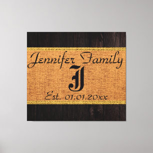 Monogram Deer Rustic Burlap Linen Wood Look Leinwanddruck