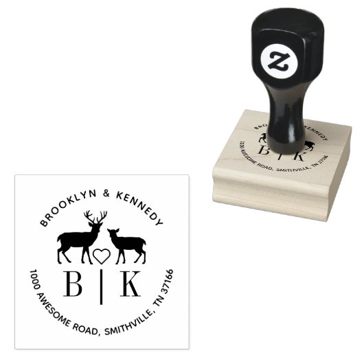 Monogram Deer Wedelname Rücksendeadresse Gummistempel (Stempel)