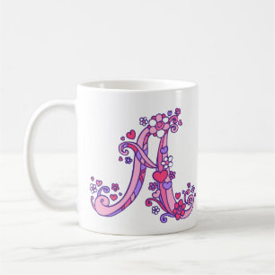Monogram, dekorativ A herzen & Blume Rosa Tasse