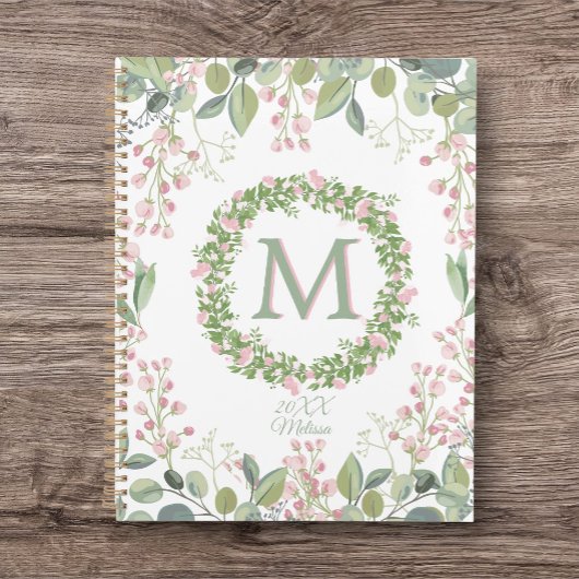 Monogram Delicate Sage Pink Floral Journal/Planner Planer
