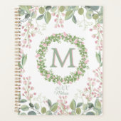 Monogram Delicate Sage Pink Floral Journal/Planner Planer (Vorderseite)