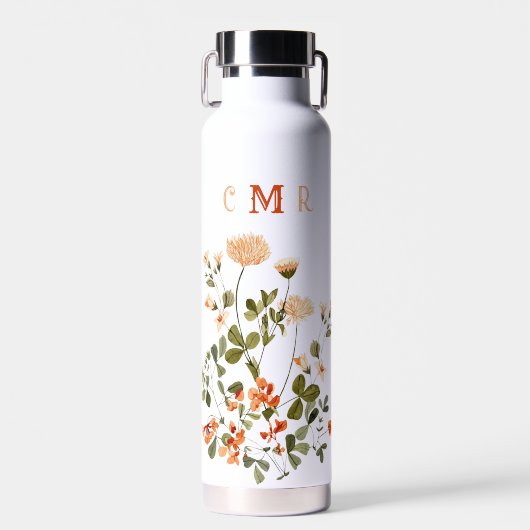 Monogram Delicate Spring Floral Botanical Trinkflasche (Vorne)