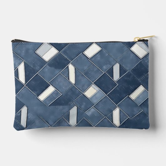 Monogram Denim Blue und White Patchwork Lattice Zubehörtasche (Rückseite)
