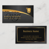 Monogram Dentist Office - Schwarz und Gold Visitenkarte (Vorne/Hinten)