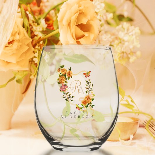 Monogram der Gold Rose Ribbon Chic Weinglas Ohne Stiel