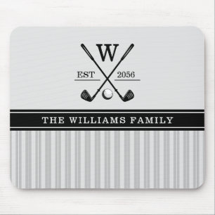 Monogram der Golffamilie Schwarz-weiß Mousepad