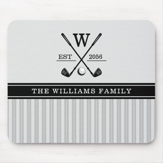 Monogram der Golffamilie Schwarz-weiß Mousepad (Vorne)