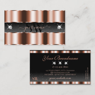 Monogram der Luxus Rose Gold Black Sparkling Diamo Visitenkarte