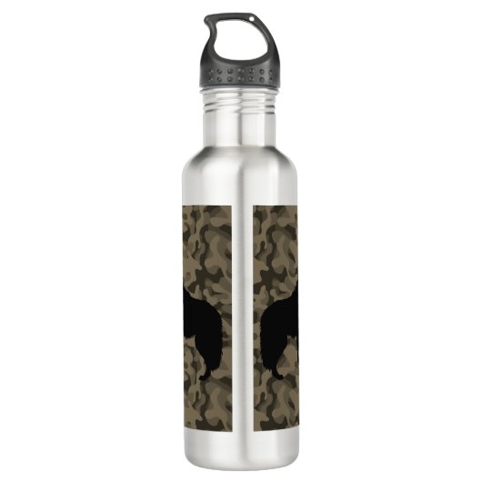 Monogram der modernen braunen Camouflage Black Wol Edelstahlflasche (Rückseite)