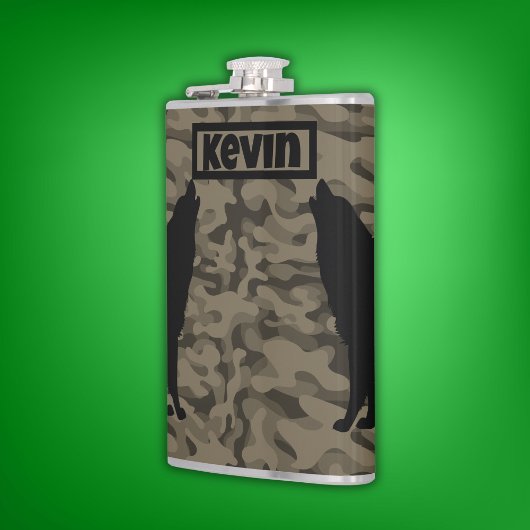 Monogram der modernen braunen Camouflage Black Wol Flachmann