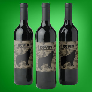 Monogram der modernen braunen Camouflage Black Wol Weinetikett