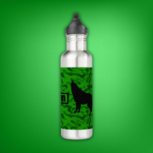 Monogram der modernen grünen Camouflage Black Wolf Edelstahlflasche