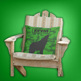 Monogram der modernen grünen Camouflage Black Wolf Kissen